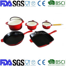 8PCS Enamel Cast Iron Cookware Set with Casserole Grill Pan Skillet China Factory